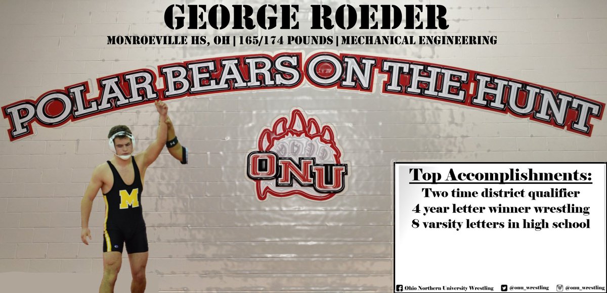 onu_wrestling's tweet photo. Keeping with the northwest Ohio theme comes a Monroeville HS graduate, George Roeder!! @geo6694 #polarbearsonthehunt https://t.co/wkQXjma8nq