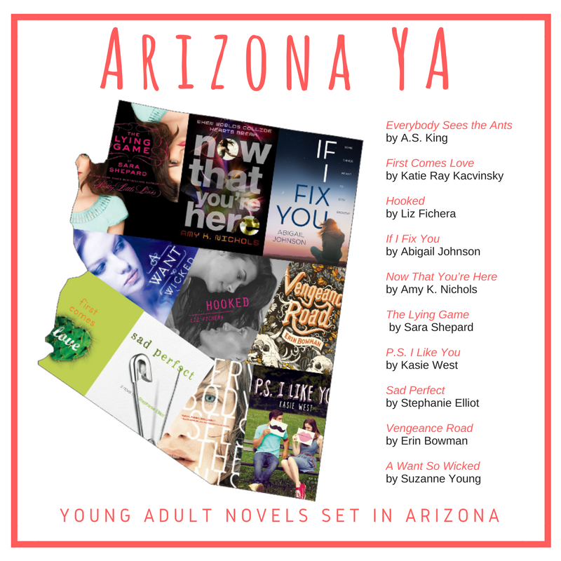 AbigailsWriting's tweet photo. I have a new #YAbyState graphic for Arizona! The first only had 9 titles, so I remade it w/ 1 more. Tweet me with more AZ set YA books! https://t.co/Dk5deC3y5C