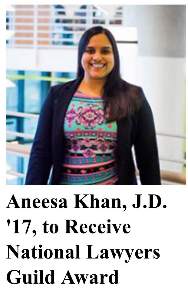 PTJC_UBLaw's tweet photo. Spring 2017 #PTJCstudent Aneesa Khan to receive @NLGnews award! @UbaltNLG #PTJCFamily #ClinicStudents https://t.co/kGjNiCEahF