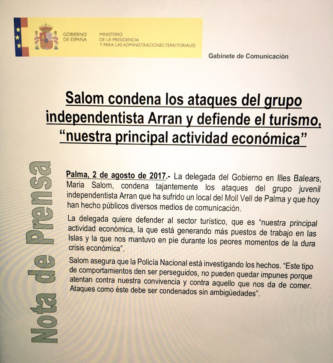 MariaSalomColl's tweet image. Mi condena rotunda al ataque de Arran contra nuestra principal actividad económica, el turismo. Estos actos no quedarán impunes