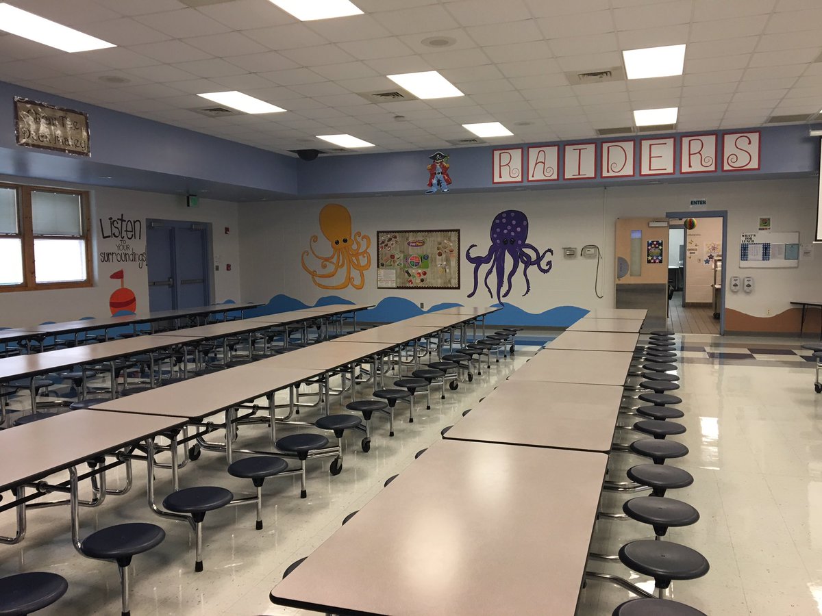 PVESRaiders's tweet photo. Our lunchroom has been transformed!! The "Data-Ship" will be used to show our school goals. Raider code posted all around! #raidercode https://t.co/5n9mrwEaDa