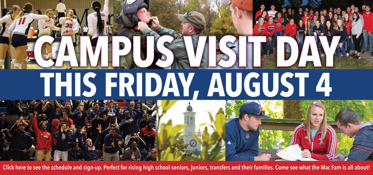 MacMurray1846's tweet photo. Interested in MacMurray? Sign up for our Campus Visit Day this Friday at https://t.co/SBe6rXCt2U! #macfam #visitmac https://t.co/B4tMVyJUIb