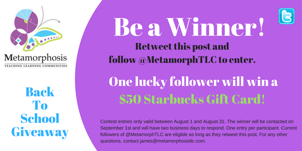 MetamorphTLC's tweet photo. Follow us and Retweet this post to be entered into a drawing for a $50 Starbucks gift card! Current followers can enter just by retweeting! https://t.co/iLC2vRhyH0