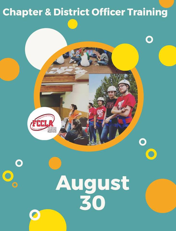 ColoradoFCCLA's tweet photo. Are you ready for the Chapter and District Officer Training on August 30! https://t.co/1UvCqVXuFA #COFCCLA https://t.co/Pf419Oy0Ij