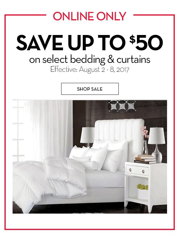 Save up to $50 online only on select bedding and curtains this week. Don't miss out on these amazing deals! bit.ly/2uWm05B