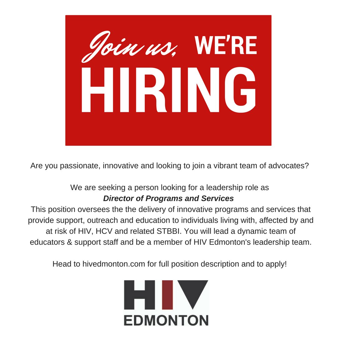 HIVEdmonton's tweet photo. Are you a passionate community leader that shares our vision of Zero #HIV? We are interested!  https://t.co/vdtHAUirhv  #yegjobs https://t.co/MTmelxrNBw