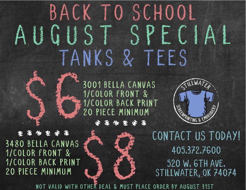 SSPchopchop's tweet photo. August means, back to school! Don't miss out on our August Special! It is happening ALL month! Who doesn't love the super soft tees &amp; tanks! https://t.co/xIKsdvgZJx