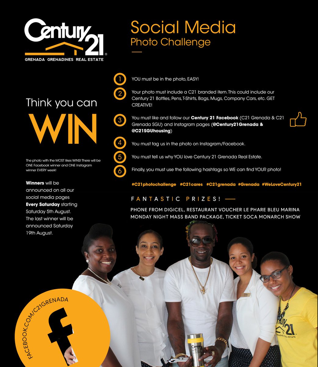 c21grenada's tweet photo. IT'S OFFICIAL! Take part in our Social Media Photo Challenge to win incredible prizes each and every week! 
∙
∙
∙
#C21Grenada #RealEstate https://t.co/B8Yrd91JMP