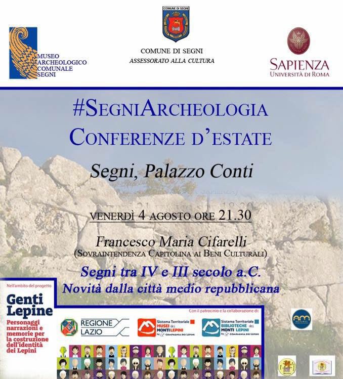 FedericaColaiac's tweet photo. #SegniArcheologia @MuseoSegni @SegniTurismo @SegniProject #conferenzedestate venerdì 4 agosto ore 21.30 Palazzo Conti https://t.co/5rJq75H6vD