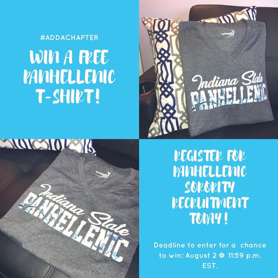 RyleeAtState's tweet image. Haven't signed up for Sorority Recruitment yet? Sign up today and get one of these cute ISU Panhellenic shirts!💙 indstate.edu/panhellenic