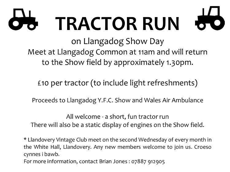 Cofiwch am y daith tractorau ddydd Sadwrn hefyd! Croeso i dractorau hen a newydd o bob lliw! Dewch yn llu 🚜