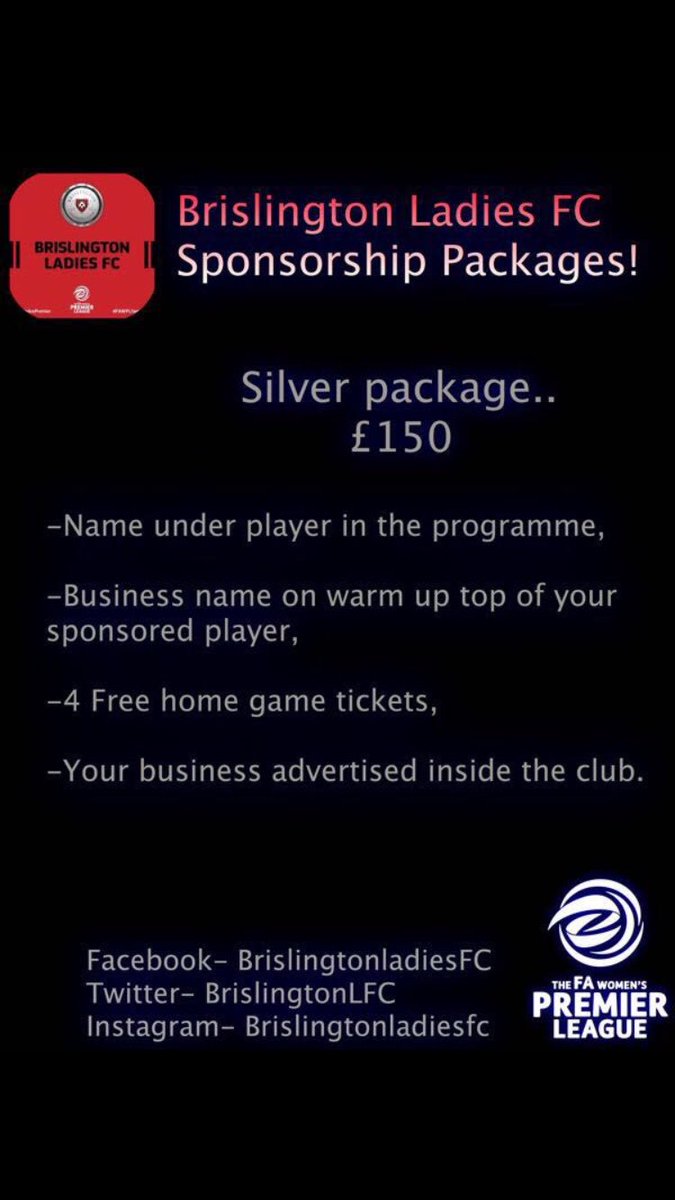 BrislingtonLFC's tweet photo. At Brislington Ladies FC we offer different types of sponsorship packages for our players. Have a look and message us if you're interested https://t.co/blcb96uJDx