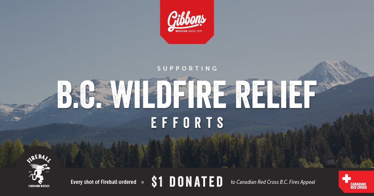 Gibbons venues donate $1 from every Fire Ball shot ordered to the CRC B.C. Fires Appeal.  #beautifulbc #bcwildfires #canadianredcross