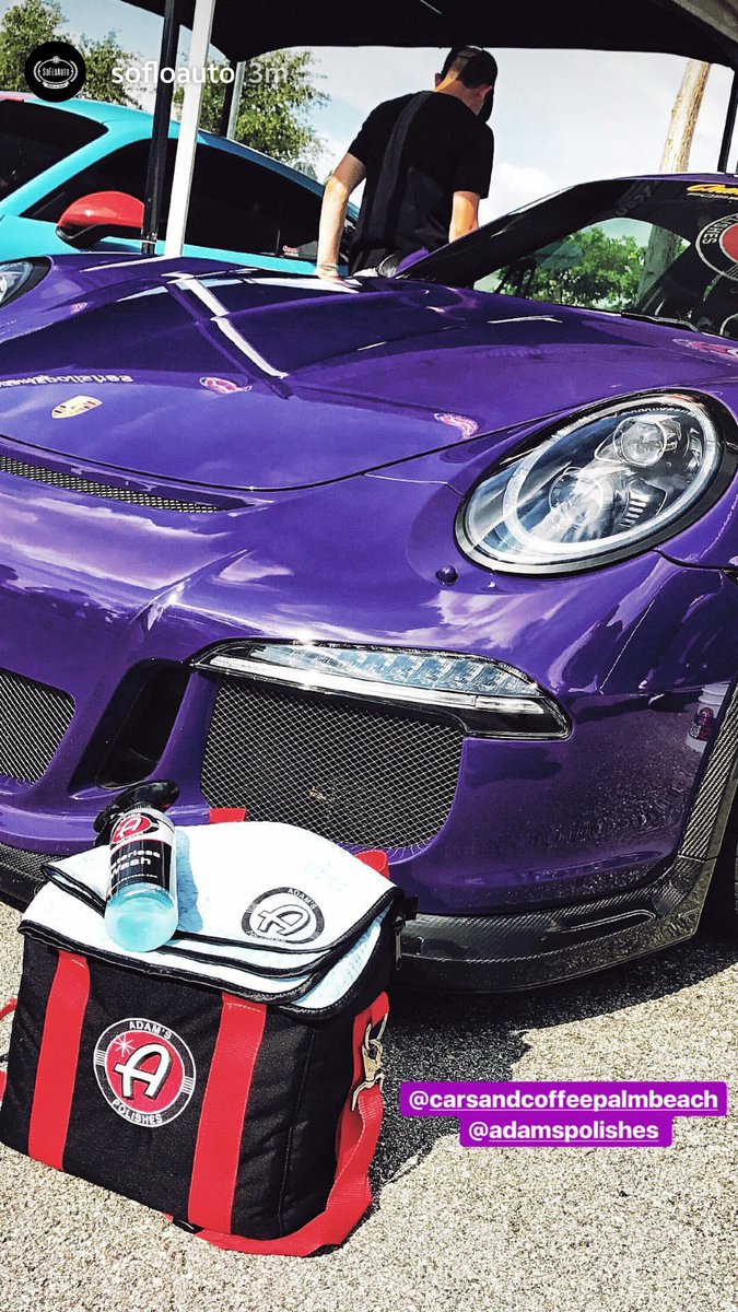 Awesome shot of Jason's UV <a href="/Porsche/">Porsche</a> GT3RS and some <a href="/AdamsPolishes/">Adams Polishes</a> equipment at cars &amp; coffee palm beach.