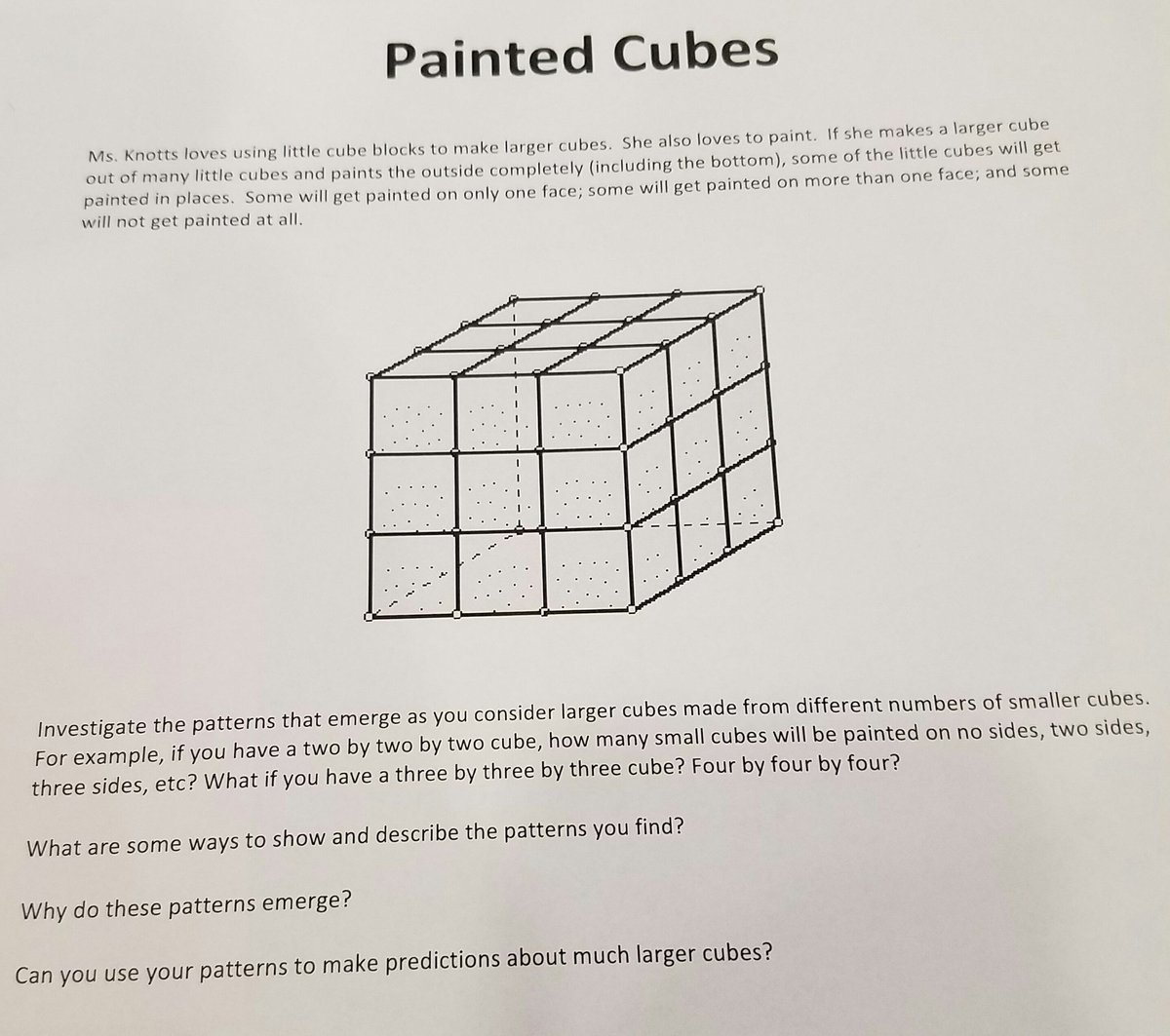 avenamath's tweet photo. Working on the painted cubes problem at #wsvmisummer2017 reminds me of Functions 1 from #uclamcpt https://t.co/ru7gbHIF4R