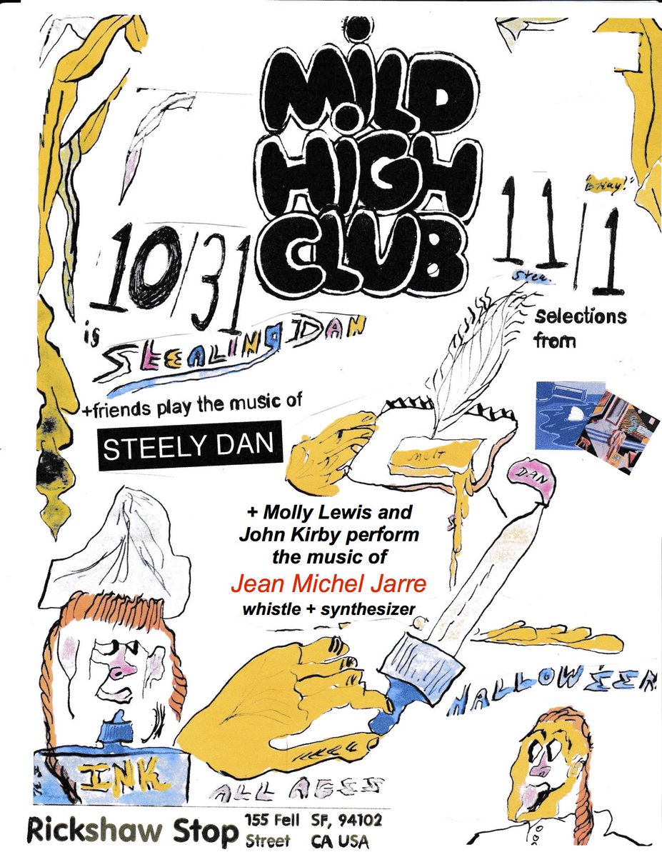 Rickshaw Stop (@rickshawstopsf) on Twitter photo Just announced! <a href="/MildHighClub/">MildHighClub</a> playing two shows in SF:
10/31 - playing songs of Steely Dan
11/1 - playing their own songs
Tix onsale 8/4. Just announced! <a href="/MildHighClub/">MildHighClub</a> playing two shows in SF:
10/31 - playing songs of Steely Dan
11/1 - playing their own songs
Tix onsale 8/4.