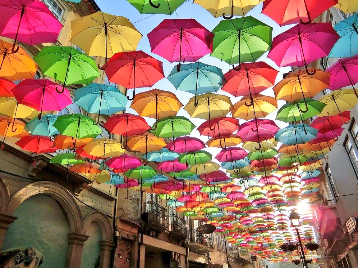 ブラジルポルトガル語研究会 ポル犬 Boa Tarde 留学アマンダです 長期休暇の間ポルトガルへ行ってきました 何回かポルトガル情報をお伝えしたいと思います まず初めに アゲダという街で行われたアーバンアートのお祭りです 傘がとても