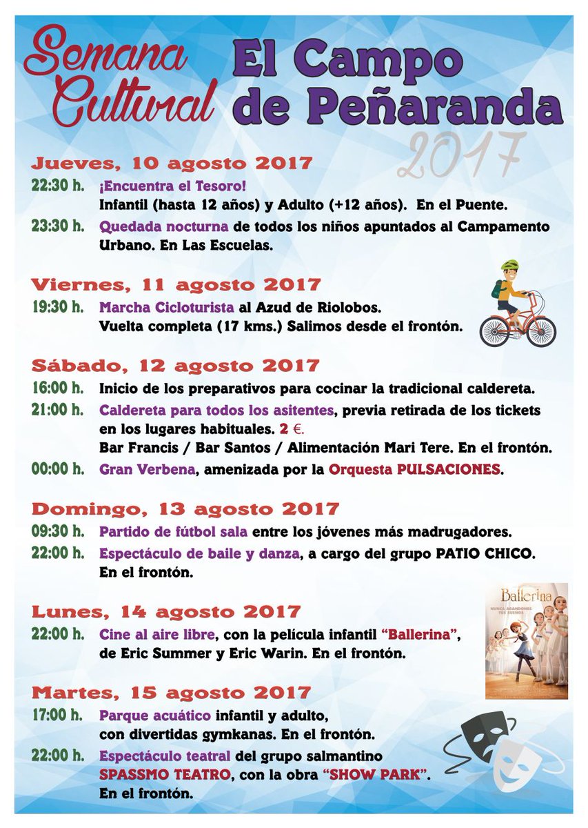 Programación SEMANA CULTURAL 2017 (del 10 al 15 de agosto)