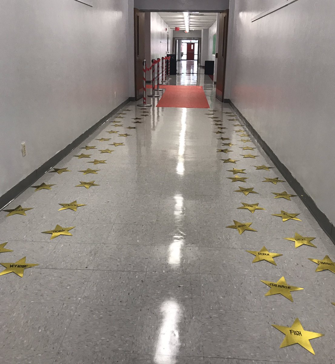 We have rolled out the red carpet for our teachers! We are very excited for them to come back to school tomorrow! #BMSwalkoffame
