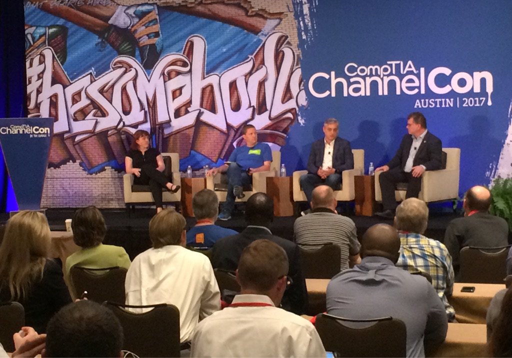 zcobb's tweet photo. All aboard for the final security panel on the final day of an awesome #ChannelCon2017 with @phat_hobbit @CPTholen and @ESET'a @LysaMyers https://t.co/sOtn03lPrv
