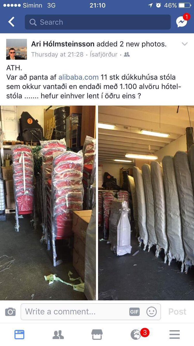 TomasArni's tweet photo. Þetta er með því betra sem ég hef séð. Hann pantaði 11 dúkkuhúsastóla en endaði með 1.100 alvöru hótelstóla. Allt í boði aliexpress. https://t.co/N3G3MMZMvC