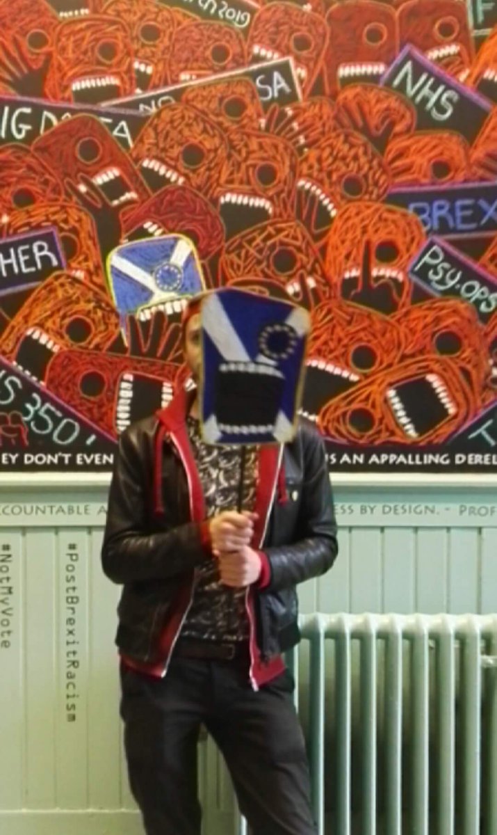 janefrere's tweet image. Selfie-props from #protestmaskproject, behind every mask is a protest,  @Summerhallery #antitrump #antibrexit