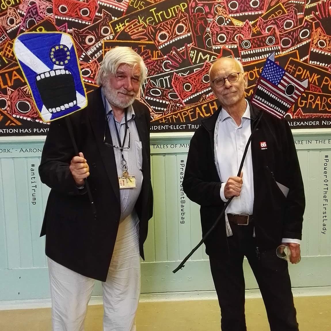 janefrere's tweet image. Selfie-props from #protestmaskproject, behind every mask is a protest,  @Summerhallery #antitrump #antibrexit