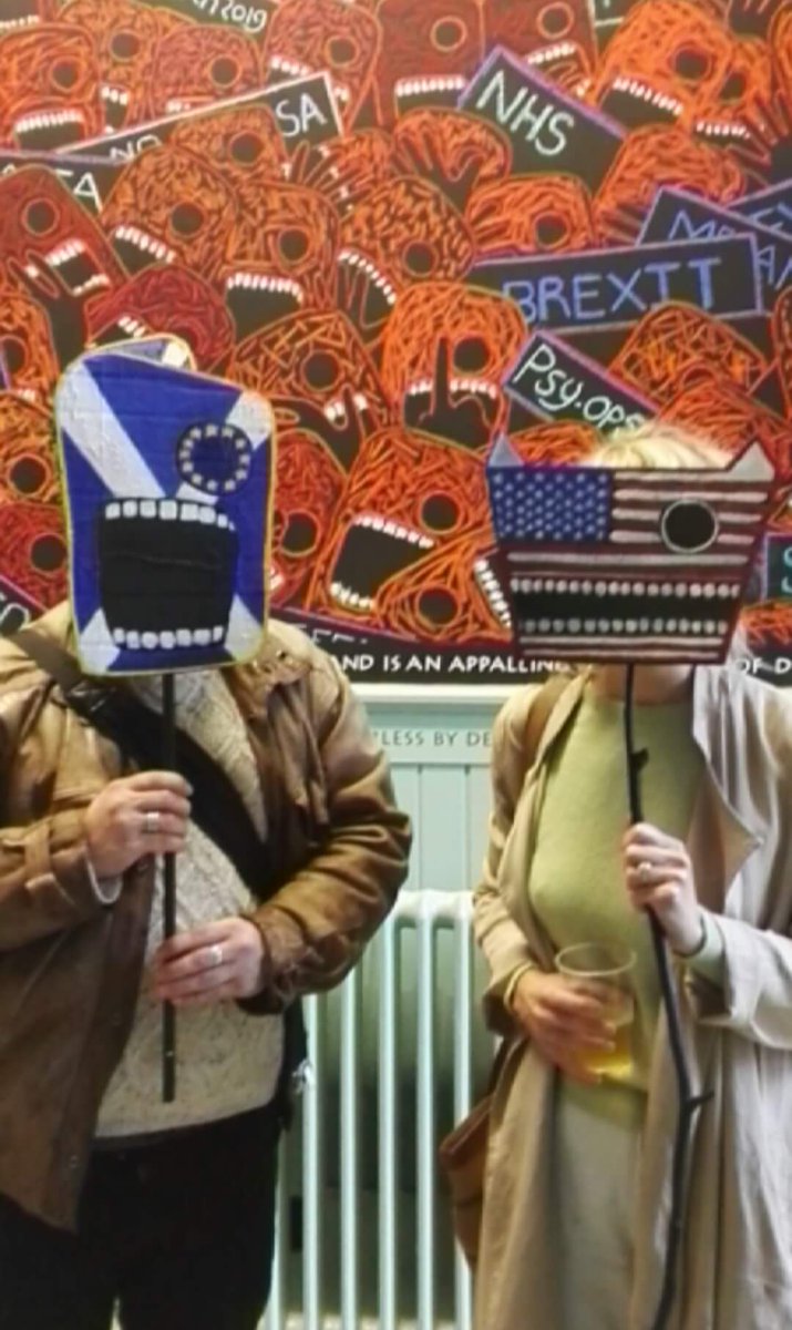 janefrere's tweet image. Selfie-props from #protestmaskproject, behind every mask is a protest,  @Summerhallery #antitrump #antibrexit