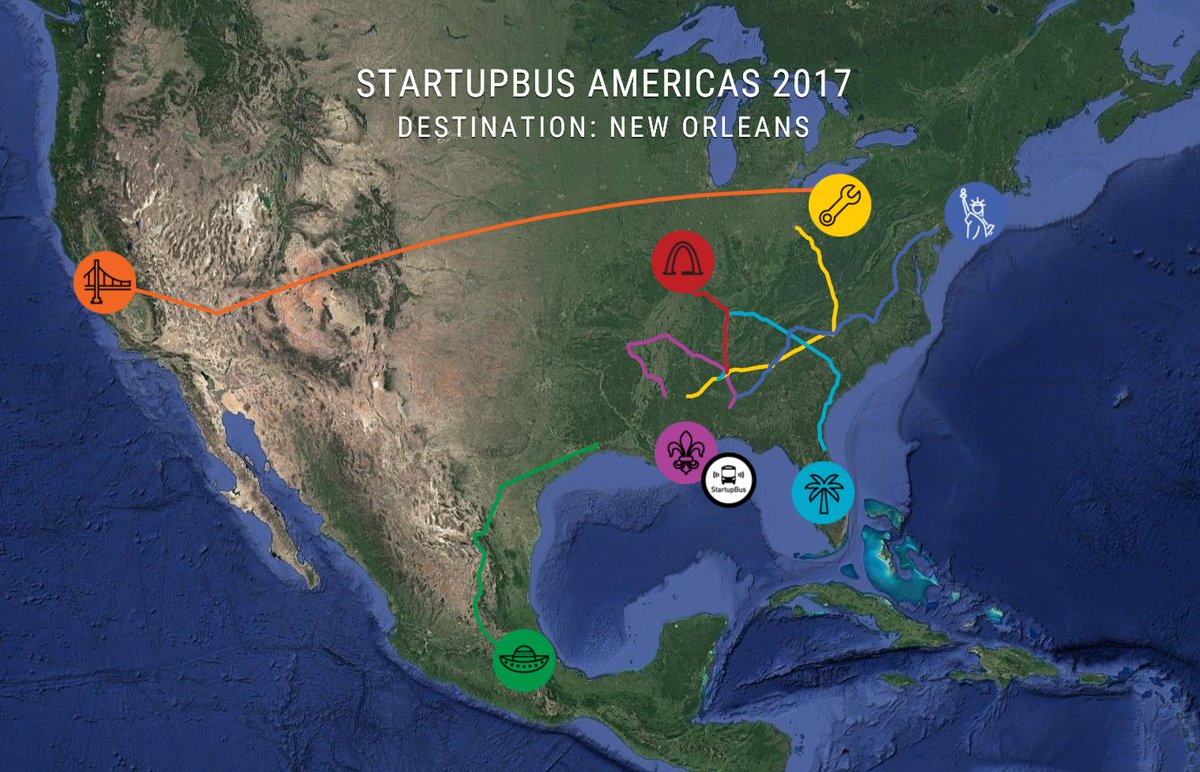 StartupBusNYC's tweet photo. All the buses are converging in New Orleans in the next few hours!!!! 🚍😎
#StartupBus #LikeABus #AlwaysBePitching @TheStartupBus https://t.co/T0GNcSPUNY