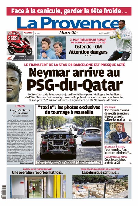 La Provence dénonce le transfert de Neymar au PSG !