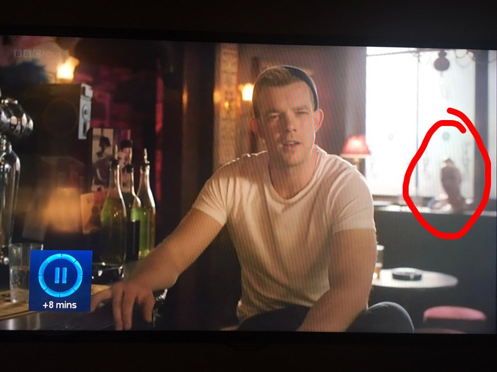 derryproduction's tweet photo. Why is there a bust of @MrsKimWoodburn behind @russelltovey? #bbcfour #MoreAnger #howcleanisyourhouse https://t.co/Kktez0V2Jr