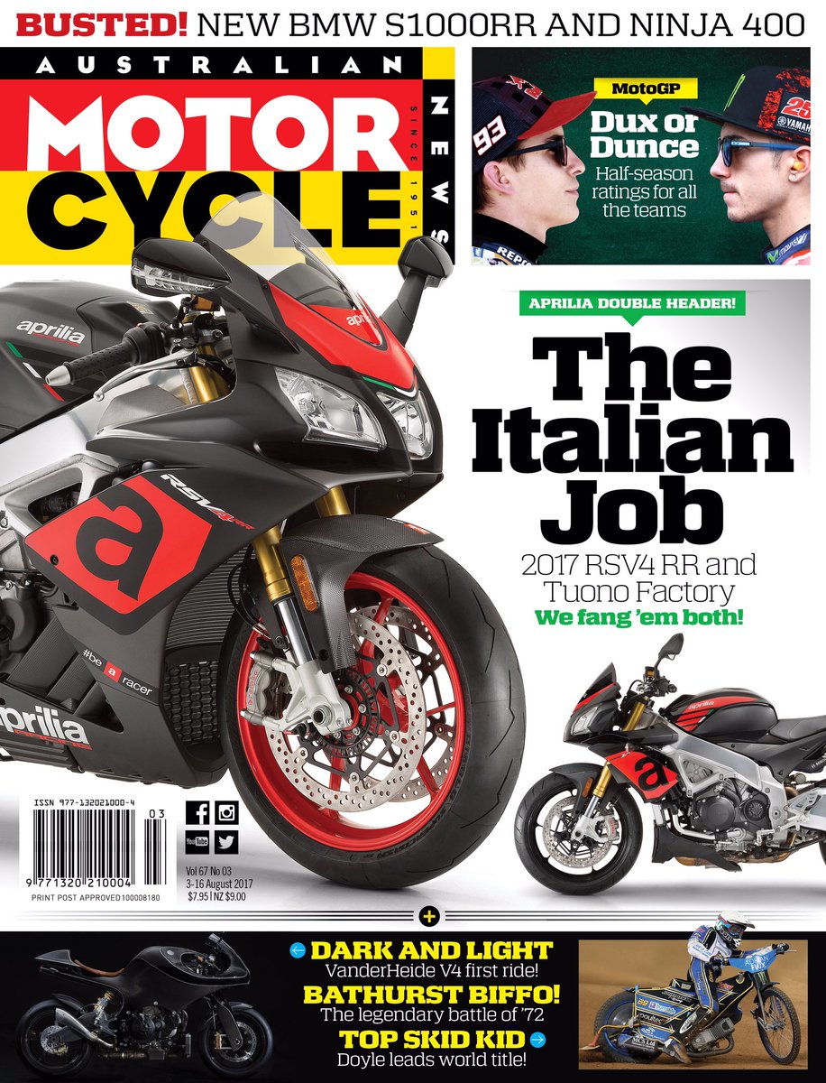 Look out for the latest issue of AMCN Vol 67 No 03 on sale today  #aprilia #ninja #bmw #motogp #rsv4rr #tuono