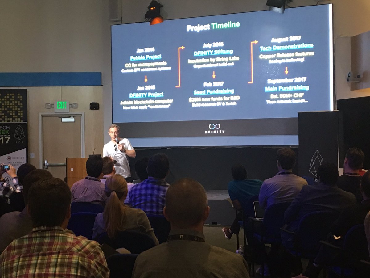 dfinity's tweet image. Presenting DFINITY at #FinTechWeekSV @draper_u @dominic_w #blockchain #fintech
