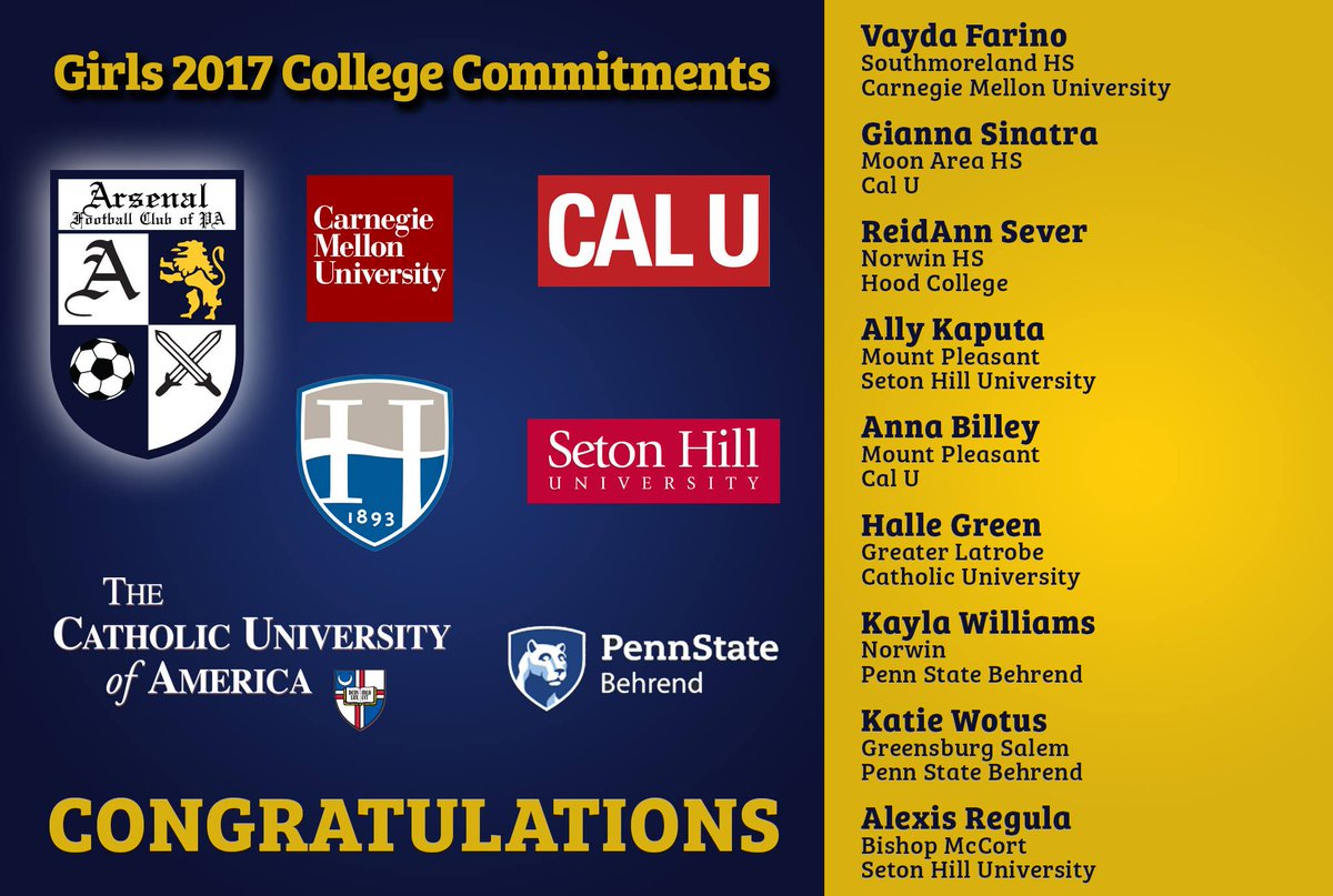 ArsenalFCofPgh's tweet photo. As fall preseason approaches, we'd like to wish good luck to all our girls beginning their #collegesoccer careers! #ArsenalAlumni https://t.co/emHahdEpXG