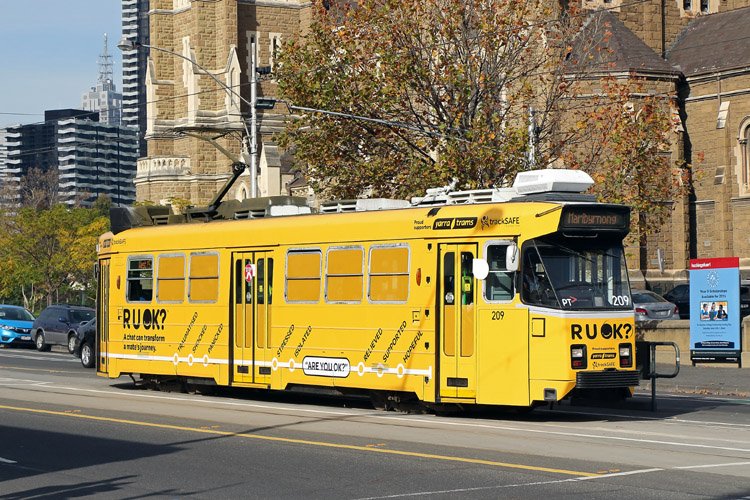 _dirty_pigs's tweet photo. @BasiaDiug #sphpm the RUOK campaign advertising on the side of a tram ... #classicmelbourne #swag #RUOK https://t.co/Sdc2aqTgPo