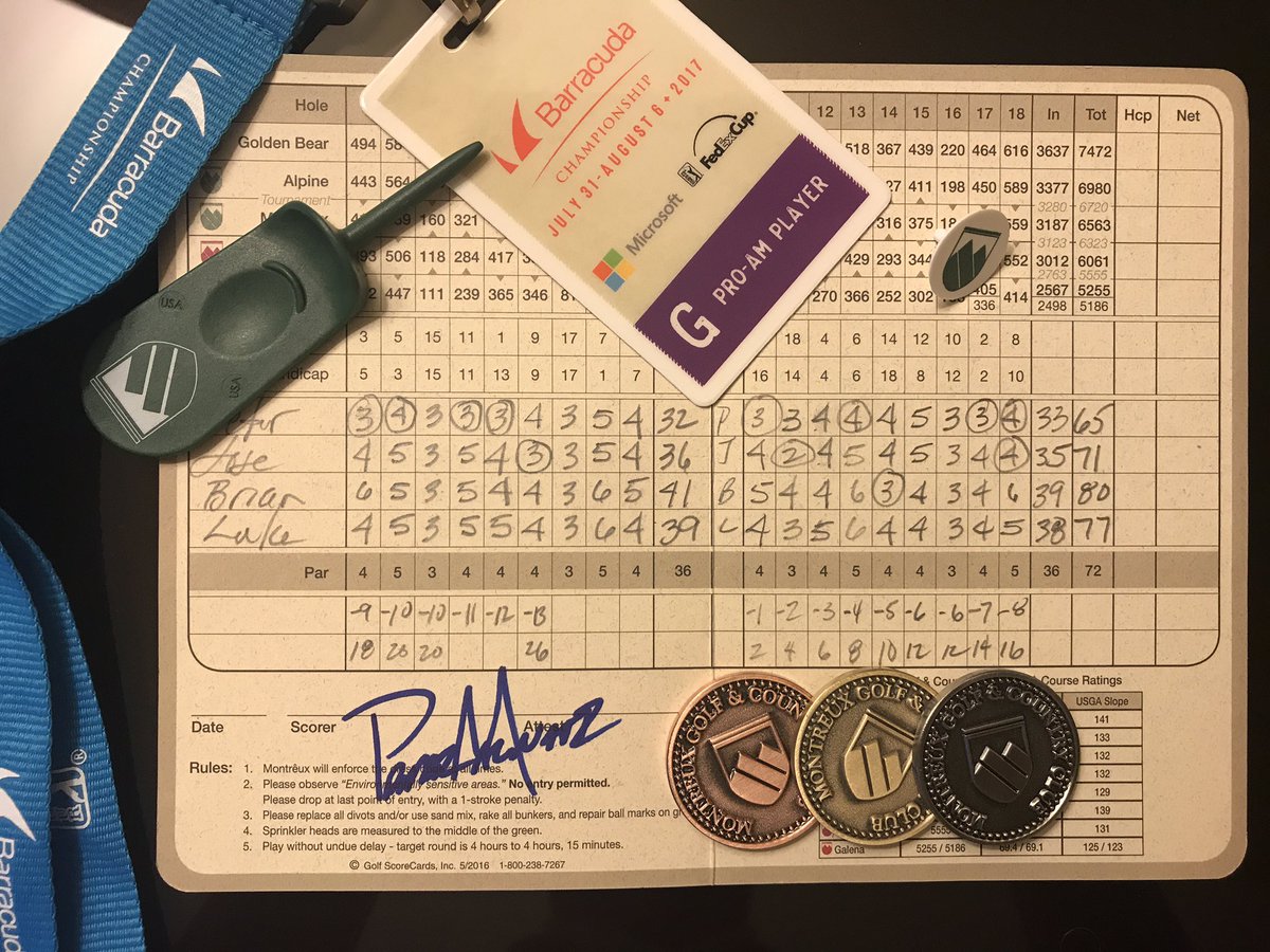 Awesome time with you today @ da Barracuda Championship Pro Am <a href="/PeterMalnati/">Peter Malnati</a> <a href="/lukeepp/">Luke Epp</a> <a href="/BrianPisarcik/">Brian Pisarcik</a>! #niceround #malnatifan #manrollsdarock