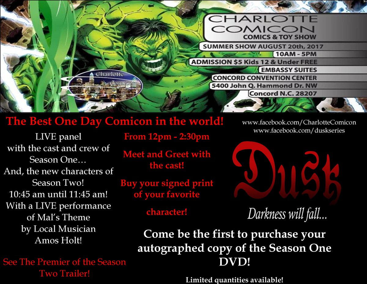 LostRoadtoHope's tweet photo. 17 days!!!!!!
#DuskSeries #DVD Release @ #Charlottecomicon
#BestOneDayCon
#Dusk #Darknesswillfall https://t.co/SizH9VsxTT