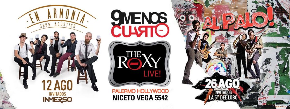 #SSCobertura ¡No podes faltar a las fechas más importantes de <a href="/9menoscuarto/">9 M3NOS CU4RTO</a>!😱
<a href="/TheRoxyArg/">The Roxy Arg.</a> 12/08 #9MCEnArmonía / 26/08 #9MCAlPalo