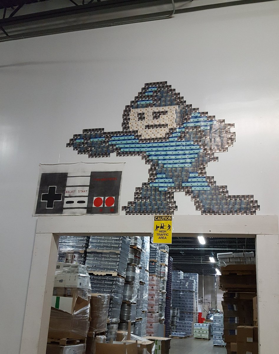 Outclassed_Jack's tweet photo. Went on a brewery tour today! They had the blue bomber made out of old labels! #megaman #beer https://t.co/aBPTM2NWXo