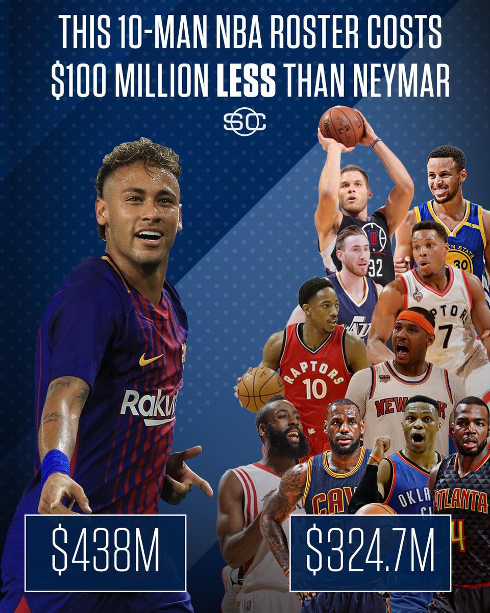 TheArsenalLife's tweet photo. The amount of Neymar's release clause + projected PSG contract could buy you a lot of NBA stars https://t.co/dA0FOKBYgF