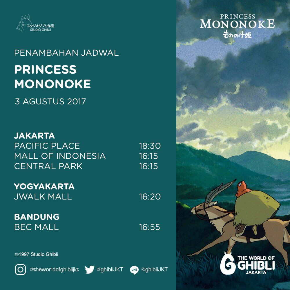 ghibliJKT's tweet photo. Kabar baik.. ada penambahan show Film Princess Mononoke di @CGV_ID 😍❤️ #NontonMononoke https://t.co/QNGSjOvvTA