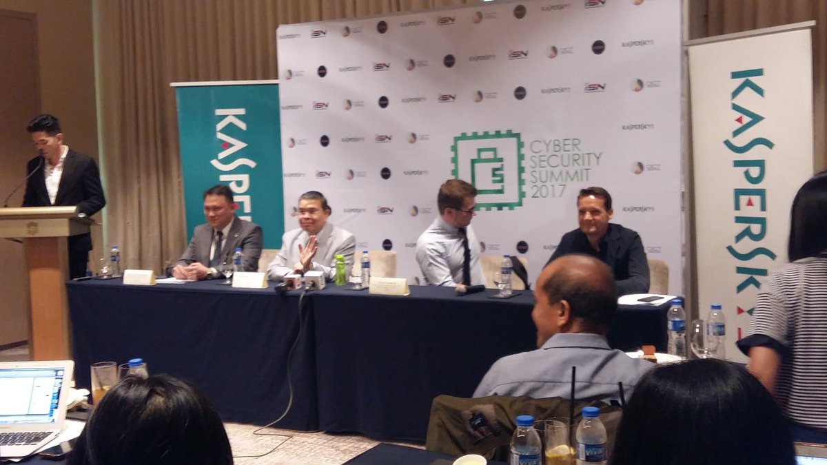 PatriziaMarcelo's tweet photo. Happening now: Officials from DICT, Kaspersky Lab speaking at the press conference of the CyberSecurity Summit 2017 | @bworldph https://t.co/t8ygN2YSWk
