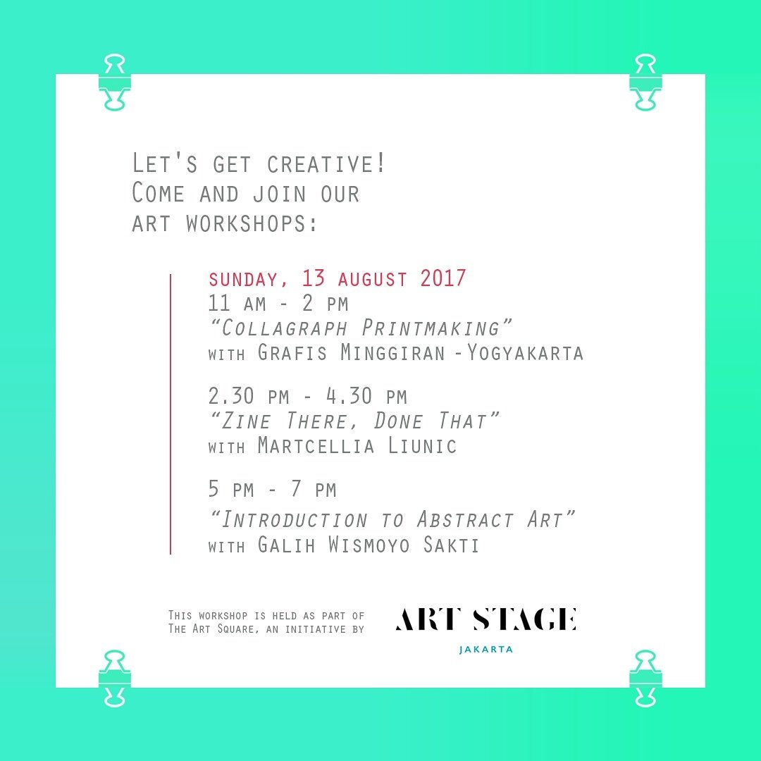 Catalystarts_id's tweet photo. We have various workshops during the Art Square, an initiative by Art Stage Jakarta from Aug 9-13. DM us if you want to register! https://t.co/lbfB5XHmX5