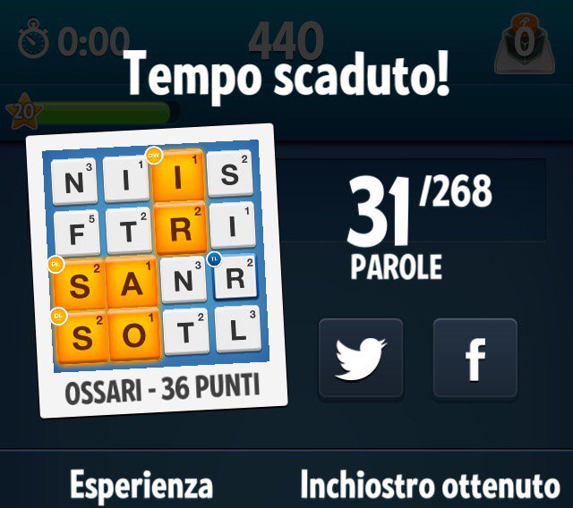 OSSARI è la mia parola migliore. Sai fare meglio?