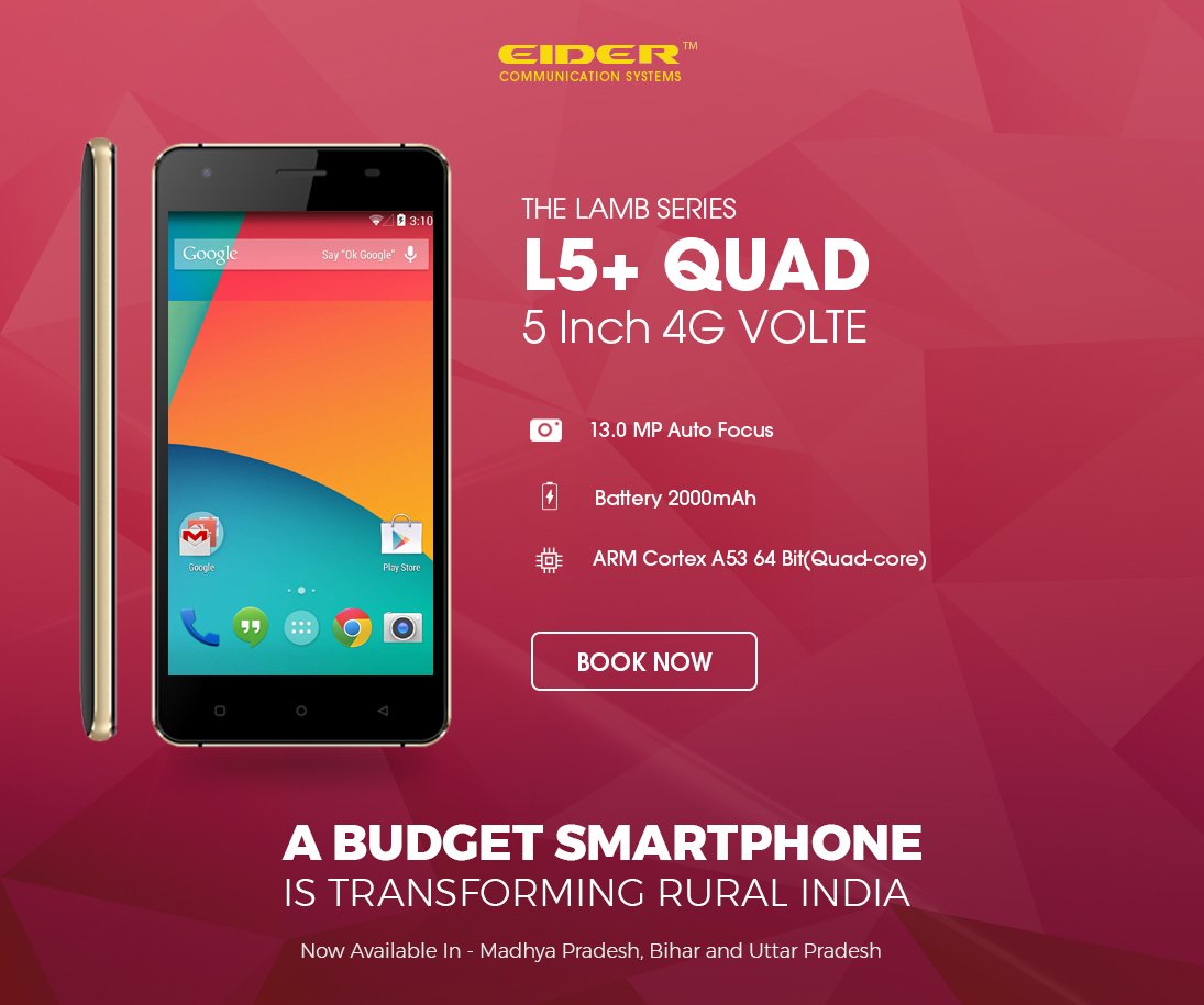 eiderindia's tweet photo. Book EIDER L5+ QUAD, the best budget Android smartphone with 13MP Rear camera and 4G VoLTE support https://t.co/FJM6H7HgRI

#EIDERL5PlusQUAD https://t.co/At2uIhf2By