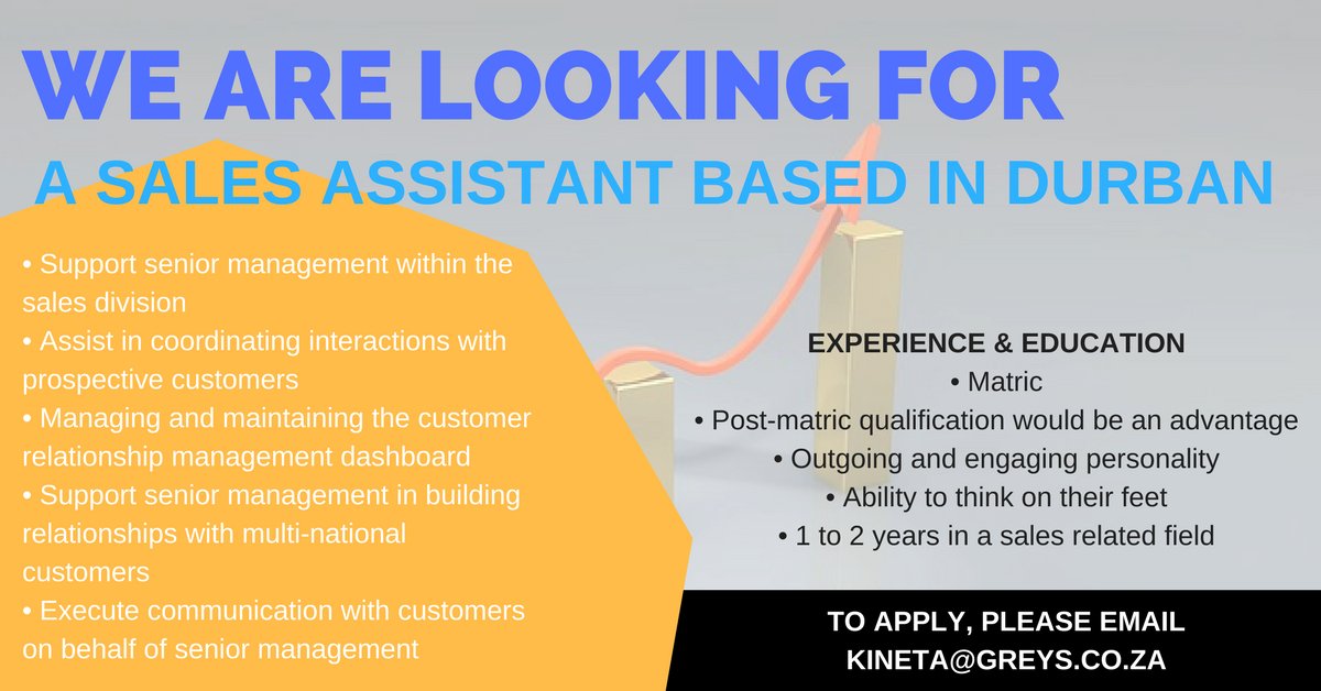 MeasuredAbility's tweet photo. Current #sales and #socialmedia positions available in #durban and #sandton. To apply, please email kineta@greys.co.za #JobSeekersSA #jobs https://t.co/yHMQxyoi9e