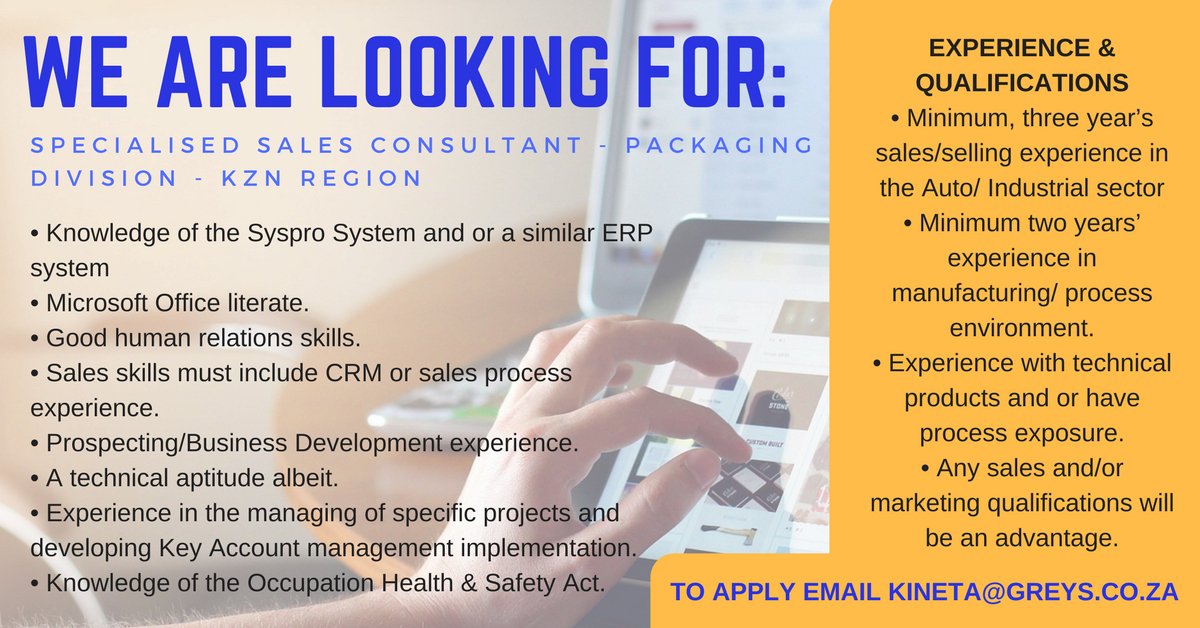 MeasuredAbility's tweet photo. Current #sales and #socialmedia positions available in #durban and #sandton. To apply, please email kineta@greys.co.za #JobSeekersSA #jobs https://t.co/yHMQxyoi9e