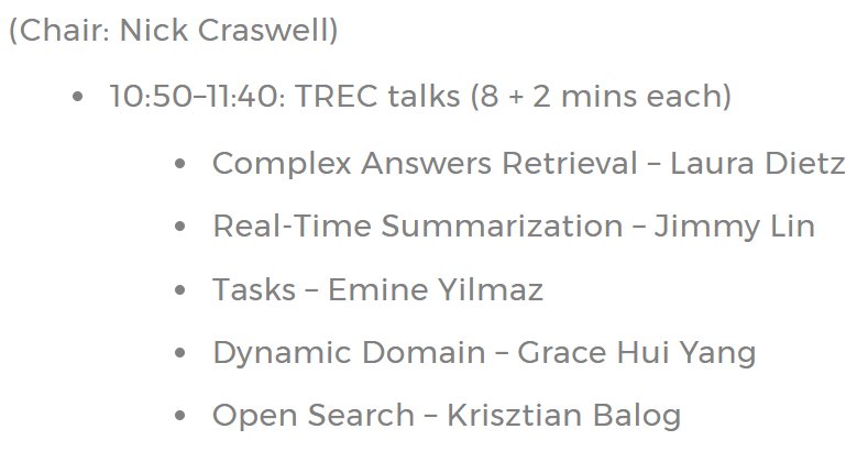 NeuIRwkshp's tweet photo. Watch out for the #TRECTalks session. TREC track organizers will present how their data can be useful for benchmarking neural IR models. https://t.co/EFfGtIM0YF