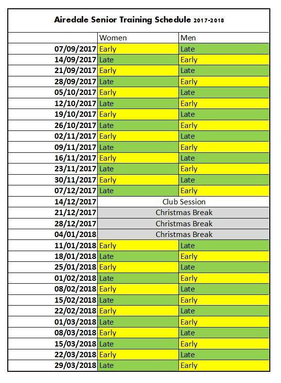 TRAINING - Senior training schedule attached