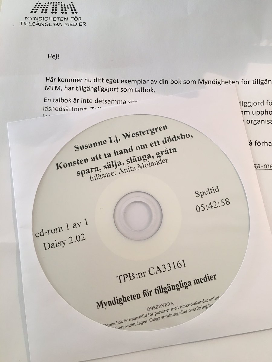 "Konsten att ta hand om ett dödsbo" har gjorts tillgänglig för fler behövande. Som författare blir man tacksam för MTMs insatser 👍🏻